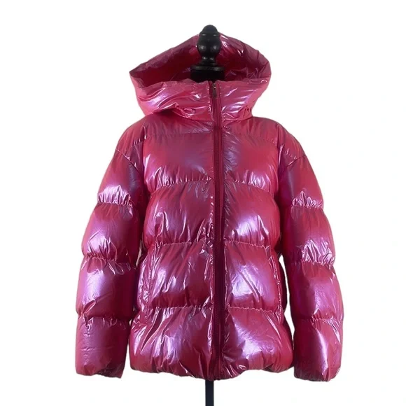 Hot pink, puffer,jacket with hood,Large, New - Picture 3 of 7